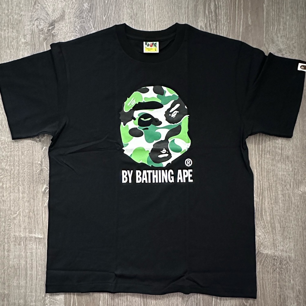 Bape Black Tee with Green Camo Ape Design